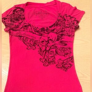 Infamous y2k Hot Pink Graphic T-Shirt Goth Punk Top - SOLD